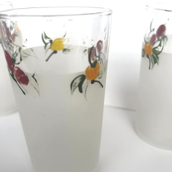 Vintage Frosted Tumbler Glasses with fruit & Berries Set of 3 - Picture 3 of 6